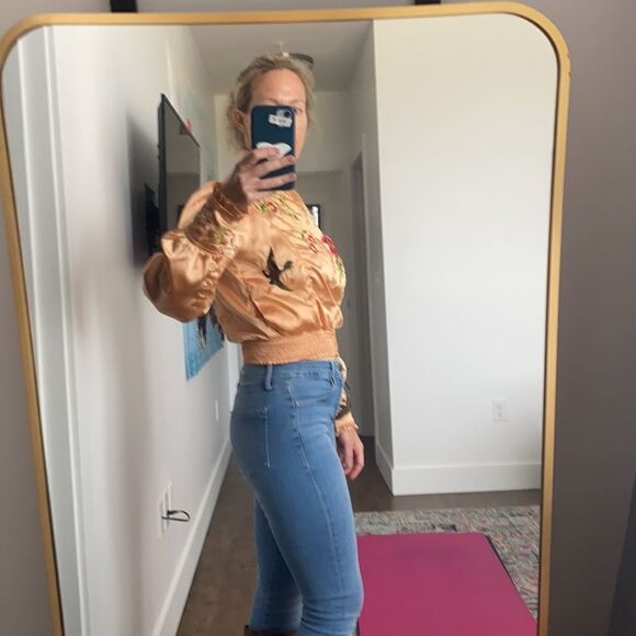 Free People‎ Embroidered Satin Bomber Jacket Size Small - Picture 3 of 9